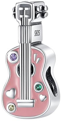 Rimgoris 925 Sterling Silber Anhänger Charm für Damen Armbänder Musikinstrumente Rosa Gitarre 5A Zirkonia Muttertag Geburtstag Geschenk Charms für Damen