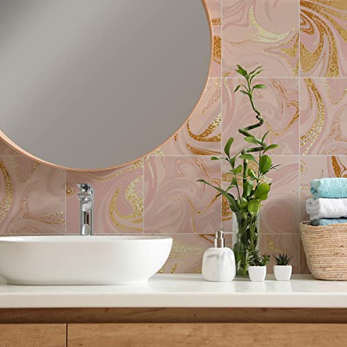 Tile Stickers Pink Marble Vinyl Waterproof Peel and Stick Tiles Kitchen,Bathroom Tile Stickers,Backsplash for Kitchen,Floor Tiles Self Adhesive,DIY Home Decor 36 PC(20x20cm)