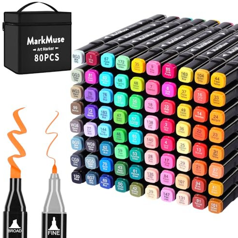 MarkMuse 80+2 Alkohol Stifte Set, Meißel & Feine Verdoppelt Marker Stifte Filzstifte, 2 Sekunde Schnell Trocknende Alkohol Marker mit Anti-Seepage Abstandshaltern für Malerei, Design, Manga