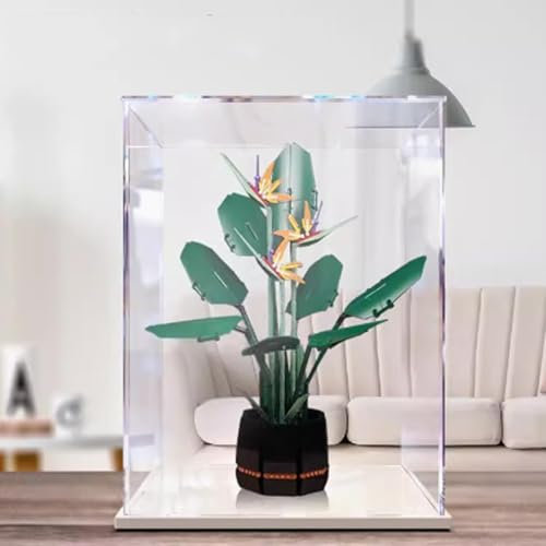 Acryl-Vitrine für Lego 10289 Paradiesvogel-Bonsai-Modell, staubdichte, transparente Sammlungsvitrine (nur Displaybox) (weißer Boden)