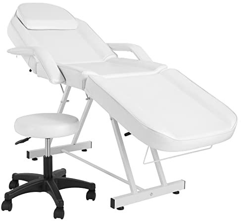 Bonnlo Fauteuil d'esthétique Pliable, Table de Tatouage et de Massage, avec Tabouret Roulant et Pivotant, Fauteuil de Coiffure pour Salon de beauté et Spa