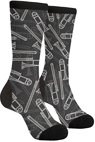 EujGvboU Schwarz-weiße Posaunen-Socken, Vintage, Unisex, Crew-Socken, lässig, lustig, verrücktes Kleid, Geschenk, Siehe Abbildung, Einheitsgröße