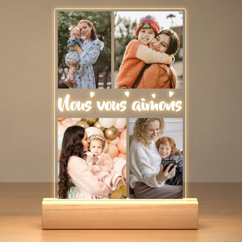 Bulaient Cadeau Noel Personnalisé pour Maman Bébé Enfant, Cadre Photo Personnalisé, Plaque Acrylique Personnalisée avec Photo, Cadeau Anniversaire Enfants, Cadeau Personnalisé pour Famille, Amis