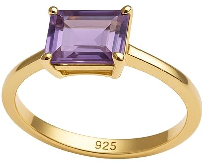 Baguette Amethyst vergoldet Sterling Silber Ring - Natürlicher Edelstein - Geburtstagsgeschenk - Weihnachtsgeschenk - Handgefertigte Geschenkideen für Frauen
