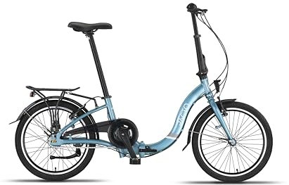PACTO Seven N7 Klapprad 20 Zoll mit Schnelles Faltsystem (10 Sek), Aluminiumrahmen, Leichtgewicht (16KG), 7 Nabenschaltung, Handbremsen + Rücktrittbremse, LED-Licht, Faltrad Schwarz (Blau)