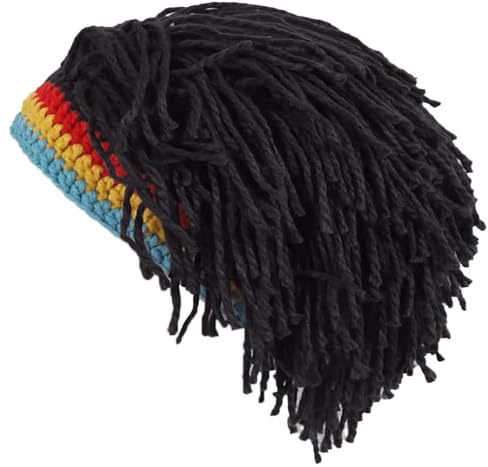 WUODHTW Strickmütze für Herren und Damen, mit Haaren, für Jungen, lustig, handgefertigt, Strickmütze, Wintermütze, Rasta-Hut, Dreadlocks, Weihnachten, Halloween
