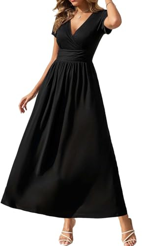 Gracyoga Damen-Sommerkleider 2025, kurzärmelig, Maxikleid, lässig, V-Ausschnitt, fließendes Sommerkleid mit Taschen