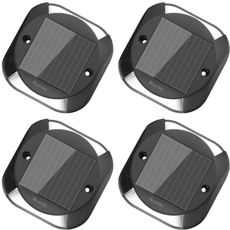Quntis 4 Pezzi Luci Solari Esterno per Vialetto Ponte, Luce Fredda Bianca 6500K Segnapasso LED Esterno Solare IP65 Impermeabile Lampade Solari da Giardino per Sentieri Piscina Marciapiede