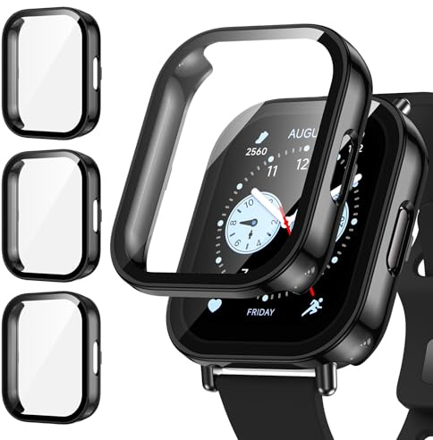 Kamita 3Stück Hülle für Xiaomi Redmi Watch 5 Lite, Schwarz | Harte PC Schutzhülle, Gehärtet Displayschutzfolie, Kratzfest & Stoßfest, Voller Körper Schutz Gehäuse für Redmi Watch5 Lite