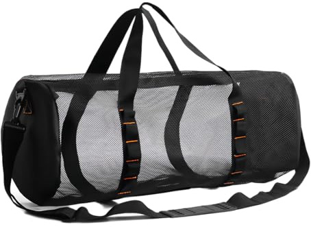 ReignSword Netztasche für Tauchen oder Schnorchel, 57 x 27 x 27 cm, tragbare Schnorchelausrüstung, Tragetasche mit verstellbarem Schultergurt, Schwarz