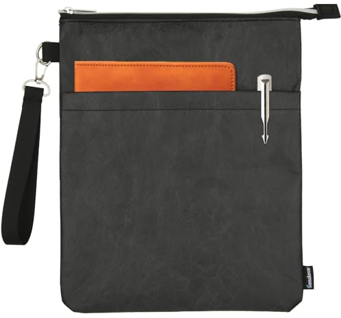 Book Sleeves with Zipper, Travel Book Waterproof Protector Pouch for Hardcover Books, Book Covers Bags Carry Case/Front Pocket & Handle Strap for Book Lovers Mother's Day Readers, Tyvek Paper, 1 Piece