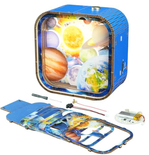 3D Holzpuzzle Nachtlicht Bausätze, DIY LED Leuchten, batteriebetriebene Lampen, dimmbar, wiederaufladbar, für Kinderzimmer, Schlafzimmer, Babyzimmer, Geschenke, Raumdekoration(Solar System)