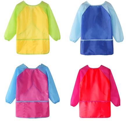 LIUQOBN 4 Pack Painting Aprons, Art Smock,Waterproof Painting Smock Cooking Baking Crafts