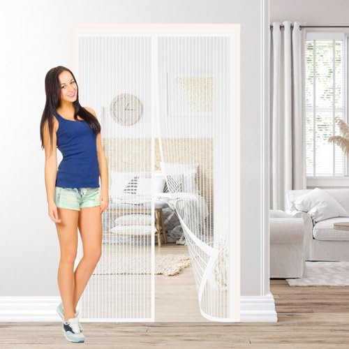 Zanzariera per Porta Camper 115 x 187 cm Chiusura Automatica Bianca Zanzariere Porte per Porte D'Ingresso, Cortili, Bianco