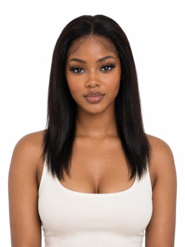 ManeMajesty Lace Front Perücke 45 cm Glatt Natur-Dunkelbraun 33x10 cm | 100% brasilianisches Remy Echthaar, HD-Spitze, vorgezupft mit Baby Hair, Natur-Dunkelbraun mit natürlichem Look für Frauen