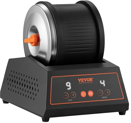 VEVOR Tonneau de Polissage de Pierres Capacité de 1,8 kg, Polisseuse de Pierres sans Courroie, 4 Vitesses, Minuterie de 9 Jours, avec Adaptateur et Protection Contre Les Surcharges, Atelier Bricolage