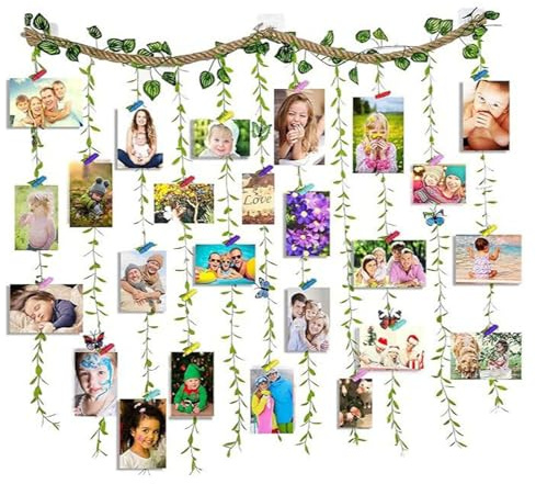 Smilbaley Fotowand, Fotohalter Wand, Wandmontierte Fotowand, Foto Girlande | Fotorahmen für Mehrere Fotos, Bilderrahmen Collage, Hängende Bilderrahmen für Heimtextilien, Wohnzimmer, Schlafzimmer