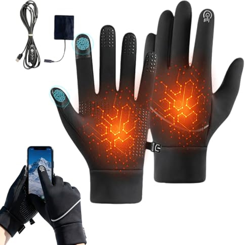 FUXNGZI Beheizbare Handschuhe,Fahrrad Winterhandschuhe,Thermo Handschuhe,Wiederaufladbarer Akku,Touchscreen Dickes und warmes Futter für männer und Frauen (Schwarz, M)