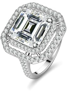 Skcess 14K Weißgold Ring Damen, Damen Ring 11X9mm Moissanit Weiß 5ct Moissanit Größe 56 (17.8)