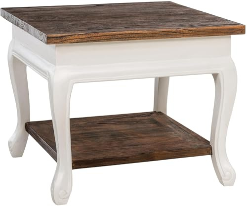 CLP Couchtisch Holz quadratisch 60x60 cm Thordis, Sofatisch mit 2 Ebenen mit Stauraum, Beistelltisch klein Shabby Chic rustikal, Farbe:Dunkelbraun, Größe:60x60 cm