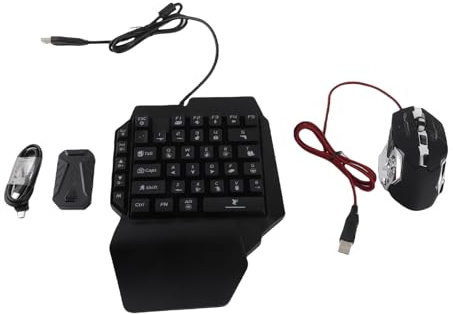 CHEOTIME Combo Clavier et Souris à Une Main, claviers de Jeu filaires USB Demi-Main, Clavier rétroéclairé LED et Souris de Jeu RVB avec convertisseur pour PS 3 4 5, Plug and Play