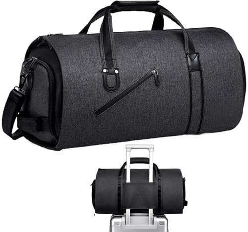 Garment Travel Duffle Bag Faltbare Handgepäck mit Schultergurt & Schuhfach, 2-in-1 Hängekoffer für Geschäftsreisen, Schwarz