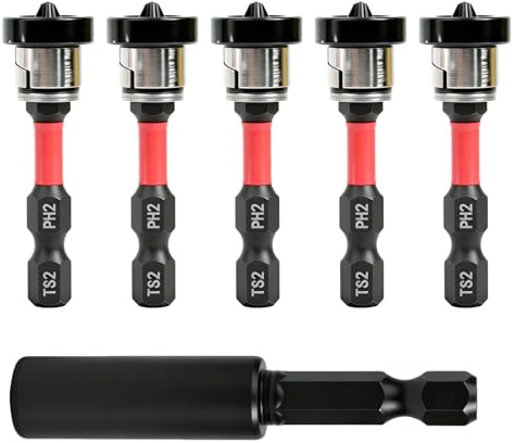 5er Set PH2 Magnet Bit 1/4 50 mm mit Tiefenanschlag, Trockenbauschrauber Aufsatz aus S2 Stahl, für Makita Akkuschrauber, ideal für Rigips, Gipskarton und präzises Verschrauben