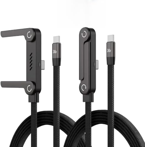 Lot de 2 Câbles USB-C 240W avec Support Téléphone Intégré 2-en-1 Cable | USB C Charge Rapide Nylon Tressé 1,5 m Support Pliable Invisible pour Smartphone Laptop Tablette Mac Book PC Portables Noir