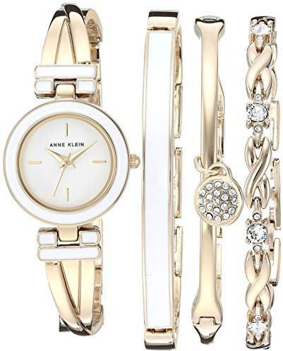 Anne Klein Women's Bangle Watch and Premium Crystal Accented Bracelet Set Gold