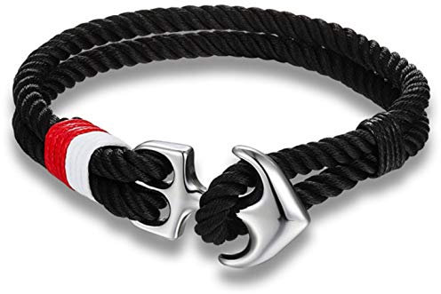 Bracelet en Cuir ou Corde pour Homme et Femme (Ancre Corde Noir)