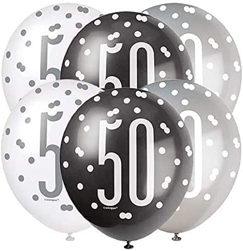 Latex-Luftballons zum 50. Geburtstag - 30 cm - Glitzer Schwarz & Silber Geburtstag - 6er-Packung