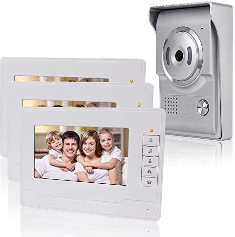 Kadongli KDL Video Intercom Système d'interphone vidéo Intelligent Téléphone de Porte vidéo Sonnette 7 Pouces, Caméra IR extérieure étanche avec Moniteur pour la Maison (3 Moniteur)