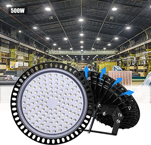 Bellanny LED Strahler 500W 50000LM Hallenstrahler LED UFO Industrielampe, 6500K Kaltweiß LED Werkstatt Deckenleuchte Werkstattlampe Hallenleuchte Industrial LED High Bay Licht für Fabriken Läger Hof