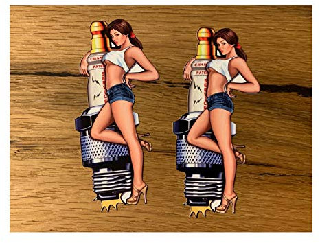 24/7stickers #667 / 2X Girl Aufkleber 11 x 5 cm Sexy Spark Hotrod USA V8 Biker Tankaufkleber Custom Vintage Retro Big Block V8 V2 Bike