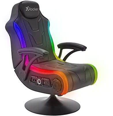 X-Rocker Monsoon RGB Gaming Chair, 4.1 Surround Sound Light Up Gaming Seat with 30 Neo Motion RGB Settings, Bluetooth Wireless Speakers, Subwoofer and Vibration, Padded Armrests Faux Leather - BLACK