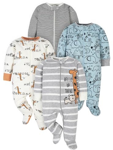 Gerber Baby Boys 4 Pack Sleep 'N Play Footie, Jungle Blue, 0-3 Months