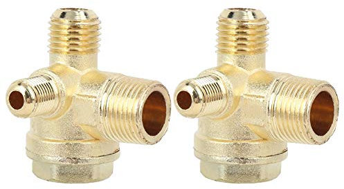 Paquet de 2 soupapes de compresseur d'air à 3 voies, 16 mm, 14 mm, clapet anti-retour fileté mâle de 10 mm, outil de connecteur pneumatique central en zinc à 3 ports
