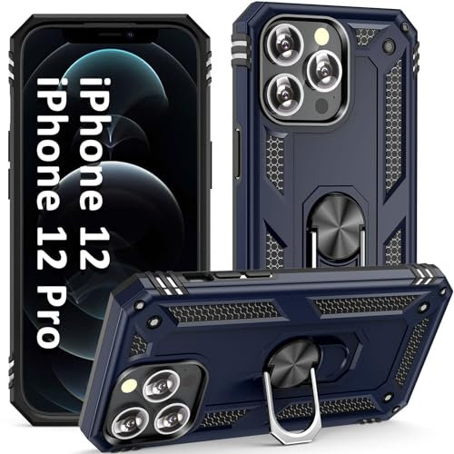 ADDIT Phone Case for iPhone 12/12 Pro, Military Grade 15ft Drop Tested Protective Case with Magnetic Car Mount Ring Holder Stand Cover - Blue