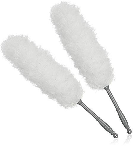 COM-FOUR® 2X Staubwedel, Langer und schmaler Mikrofaser-Staubwischer, optimal für die Heizkörperreinigung und das regelmäßige Staubwischen daheim (02 Stück - grau/weiß)