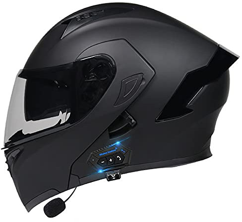 Klapphelm mit Bluetooth, Motorradhelm Integrierter Bluetooth-Helm ECE Genehmigt Motorrad Full Face Helm Rollerhelm Anti-Fog-Doppelspiegel Sturzhelm für Damen Herren 55~60cm