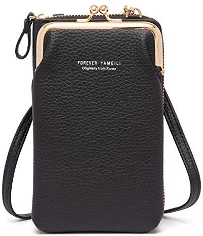 FANDARE Bolso de teléfono móvil Monederos para Mujer Carteras Bolsos Bandolera Bolso Pequeño Bolsos de Cruzado con Ranuras Bandolera Crossbody Bag Negro