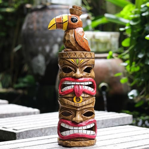 Yiosax Statue Tiki d'extérieur - Figurine de jardin solaire - Pic de bois imperméable - Cadeau unique pour pendaison de crémaillère pour femme - Terrasse, balcon, cour, pelouse - 38,1 cm de haut