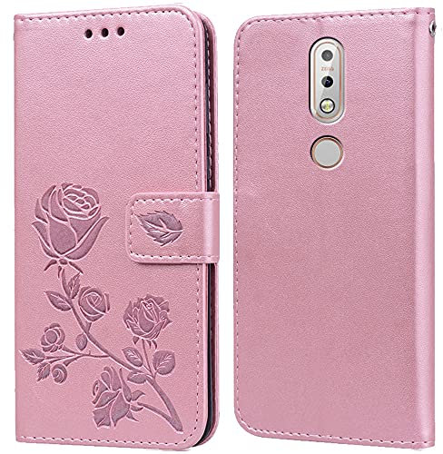 PKQTOP Hülle für Nokia 7.1 Handyhülle,Klappbar Tasche Case,Standfunktion,Kartenfach,Silikon Bumper,Stoßfeste Schutzhülle Cover für Nokia 7.1
