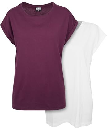 Urban Classics Women's Ladies Extended Shoulder Tee 2-pack T-Shirt, White+cherry, M