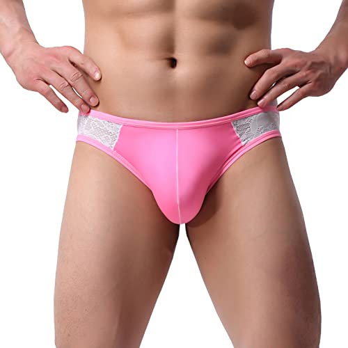 Drelaar Slip de bikini en dentelle respirante et confortable pour homme, rose, S