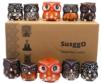 SusggO Eulen-Set, 10 Stück, kleine Holzdekorationsfiguren, Glückseule, zum Basteln von Möbeln. Sonderausgabe