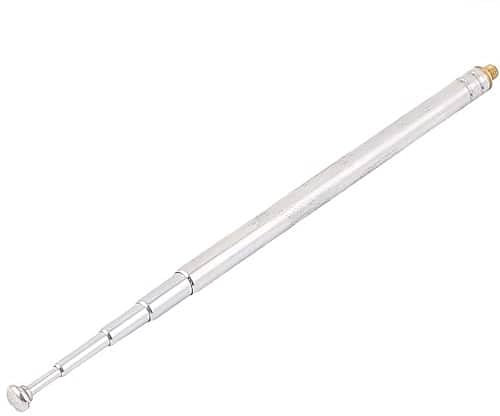 AUTOZOCO Antena telescópica para RC, Reemplazo Antena Telescópica para Radio TV, Antena Telescópica para TV FM/AV Receiver, 5 Secciones, Longitud 30 cm, MAX. Diámetro 5 mm, Acero, Plateada