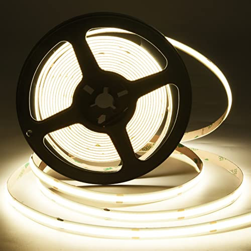 COB LED Strip 5M, Natural White 4000K LED Strip Light DC24V ,480LEDs/M, CRI 90+, Super Bright Uniform Dotless LED Tape Lights for Cabinet Kitchen Home DIY Indoor Lighting Projects (No Power Supply)