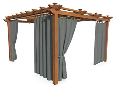 HOME DEKO Terrassenvorhang, Wasserdichter Gartenvorhang für Terrasse, Balkon, Pergola & Pavillon, Schlaufen mit Klettverschluss, Schutz vor Sonne, Regen & Wind, Grau, 200 x 155 cm, 2 Stück