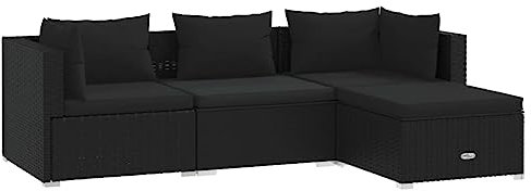 vidaXL Gartenmöbel 4-TLG. mit Kissen Mittelsofa Ecksofa Fußhocker Sitzgruppe Sofa Lounge Garten Garnitur Gartensofa Gartenset Poly Rattan Schwarz